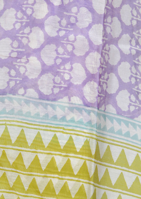 Chanderi Silk Dupatta in a Soft Lilac Floral with Zari Border