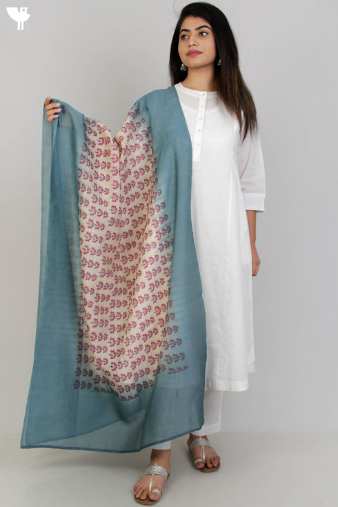 Chanderi Silk Dupatta In Floral Block Print