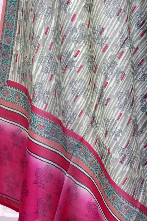 Chanderi Silk Dupatta In Floral Block Print