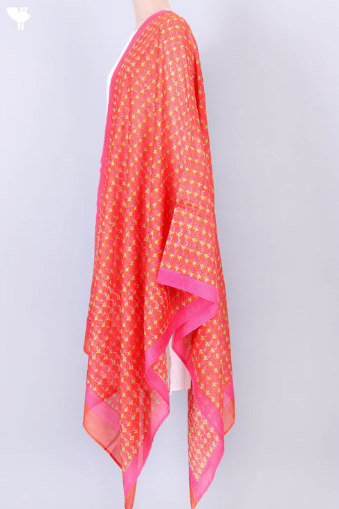 Chanderi Silk Dupatta In Floral Block Print