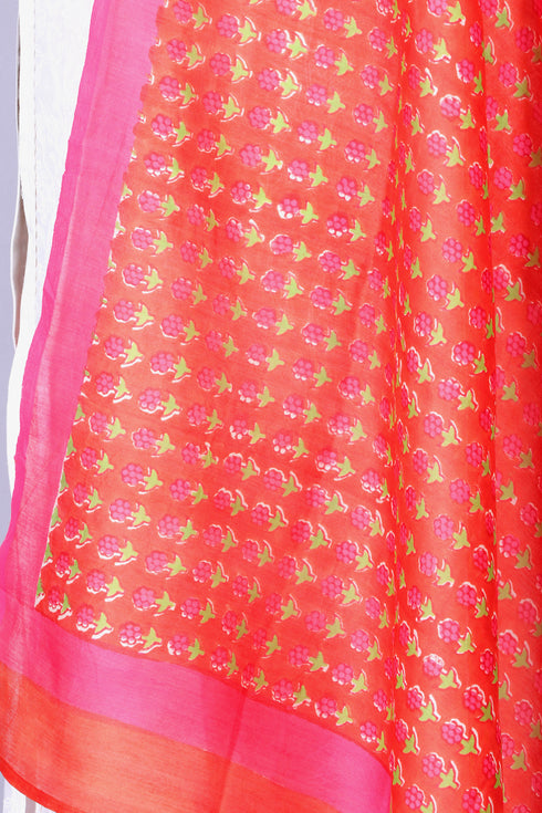 Chanderi Silk Dupatta In Floral Block Print