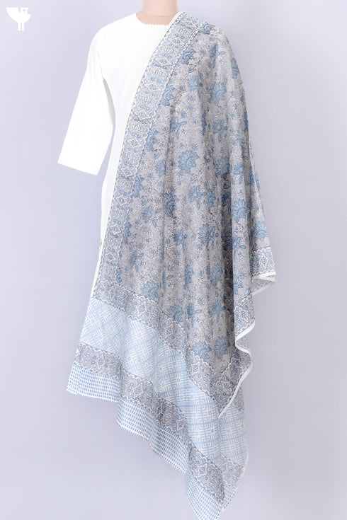 Chanderi Silk Dupatta In Floral Block Print