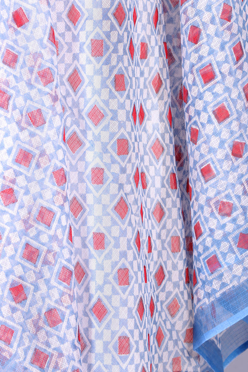 Kota Doria Dupatta In Geometric Block Print