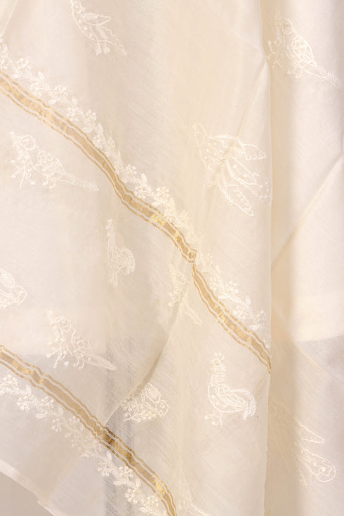 Chanderi Silk Dupatta With Chikankari Embroidery