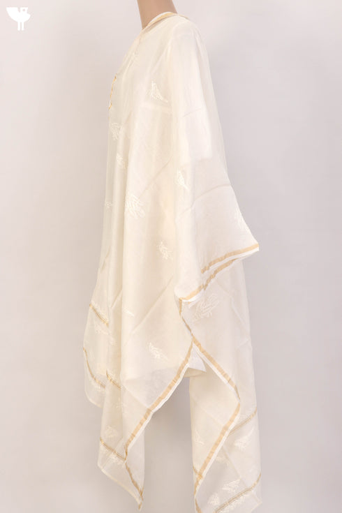 Chanderi Silk Dupatta With Chikankari Embroidery