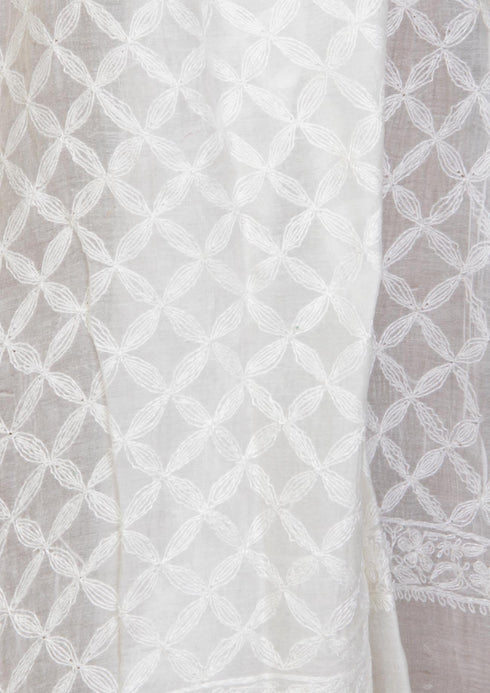 Chanderi Silk Dupatta With Chikankari Embroidery