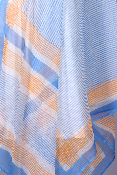 Kota Doria Dupatta In Striped Block Print