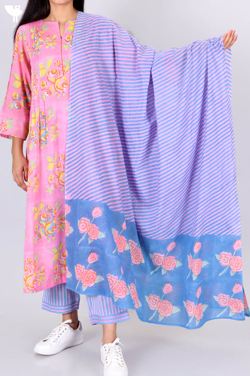 Mulmul Cotton Dupatta In Assorted Block Print