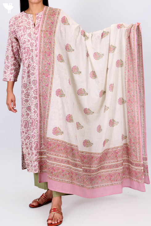 Mulmul Cotton Dupatta In Floral Block Print