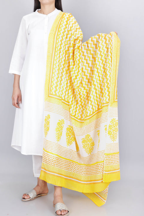 Mulmul Cotton Dupatta In Chevron Block Print