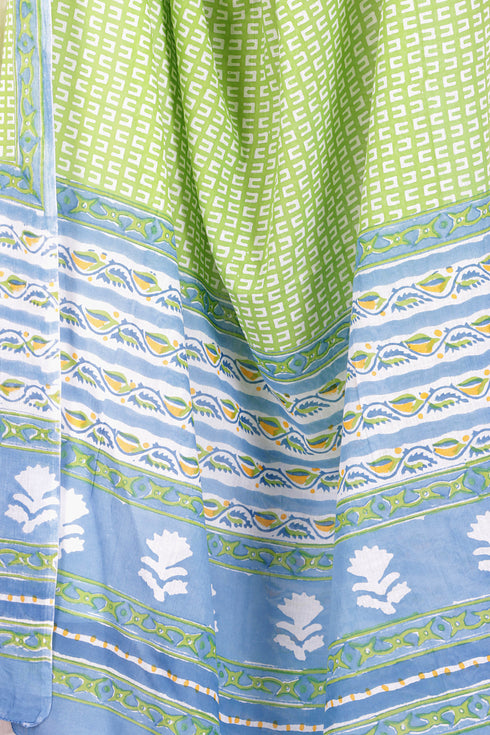 Mulmul Cotton Dupatta In Graphic Block Print