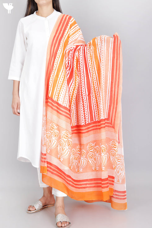 Mulmul Cotton Dupatta In Graphic Block Print