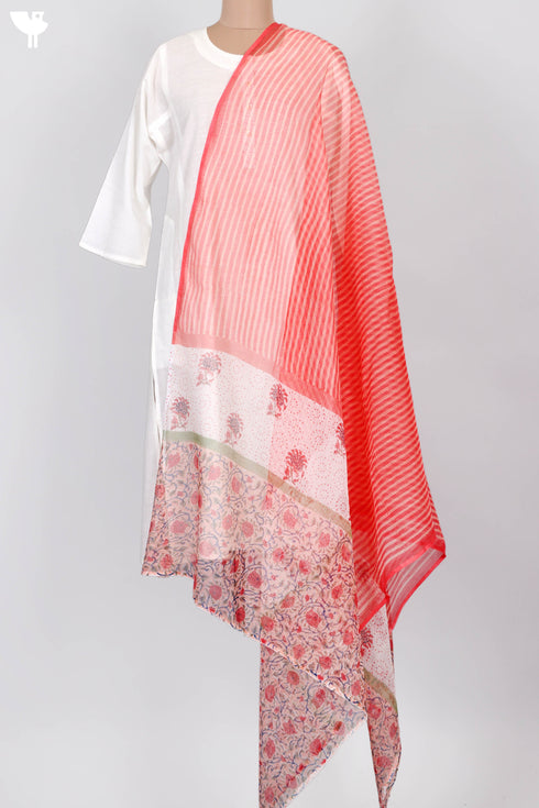 Kota Doria Dupatta In Assorted Block Print