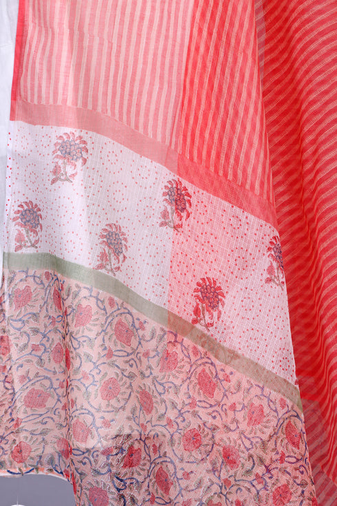 Kota Doria Dupatta In Assorted Block Print
