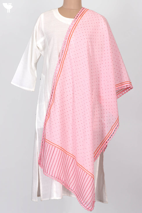 Mulmul Cotton Stole In Striped Block Print