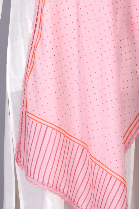 Mulmul Cotton Stole In Striped Block Print