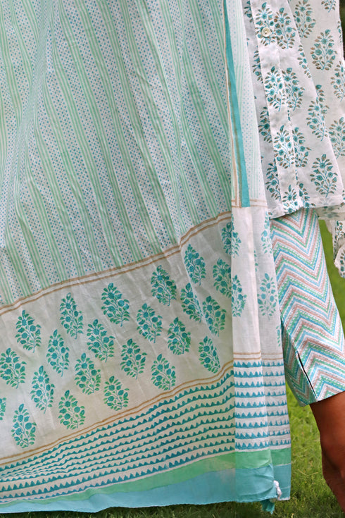 Mulmul Cotton Dupatta With Block Print
