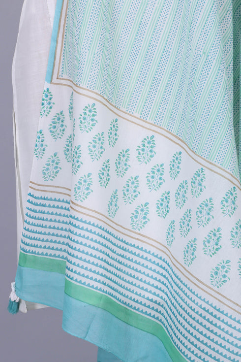 Mulmul Cotton Dupatta With Block Print