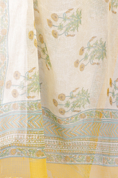 Kota Doria Dupatta In Floral Block Print