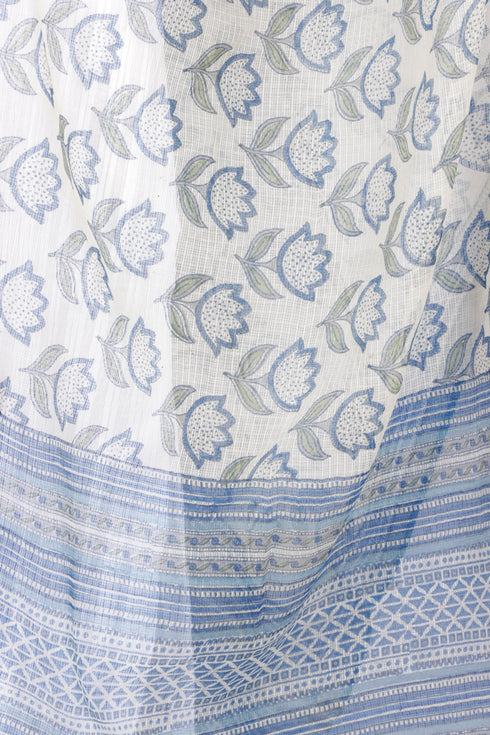 Kota Doria Dupatta In Floral Block Print