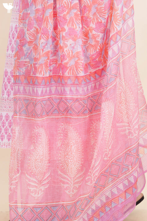 Kota Doria Dupatta In Floral Block Print