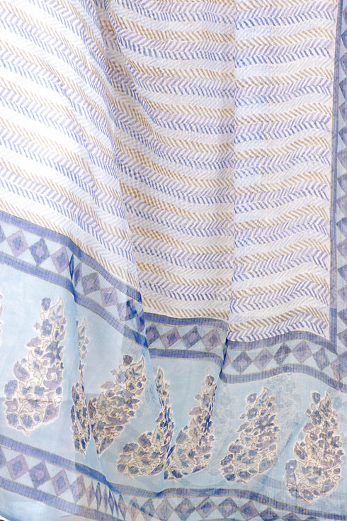 Kota Doria Dupatta In Block Print