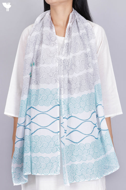 Mulmul Cotton Stole In Graphic Block Print