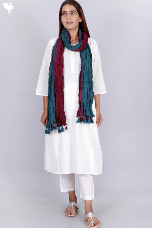 Mulmul Cotton Dupatta With Tassels