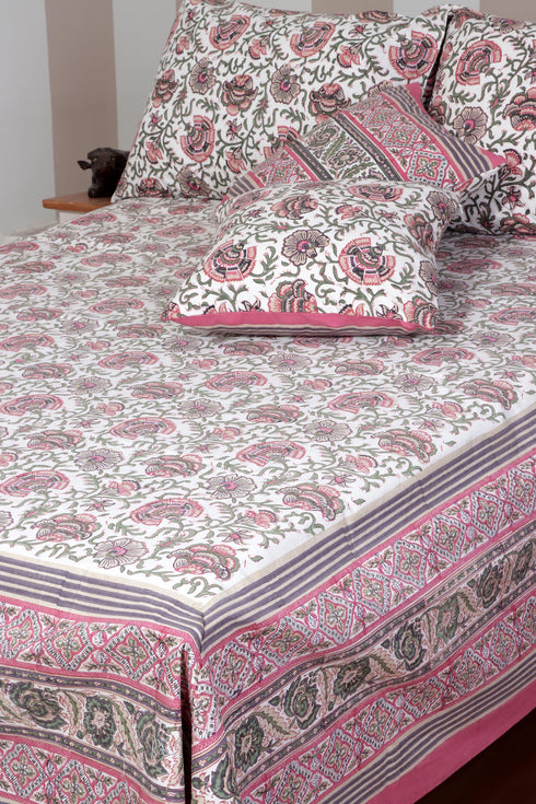 40s Cotton Pillow Cover In Lilac and Magenta Floral Print