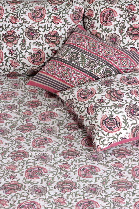 40s Cotton Pillow Cover In Lilac and Magenta Floral Print