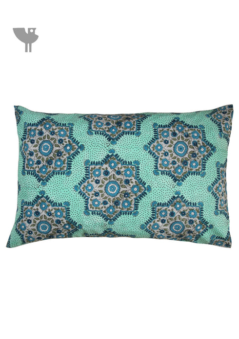 40s Cotton Pillow Cover In Mint Green and Slate Grey Geometric Floral Block Print