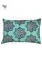 40s Cotton Pillow Cover In Mint Green and Slate Grey Geometric Floral Block Print