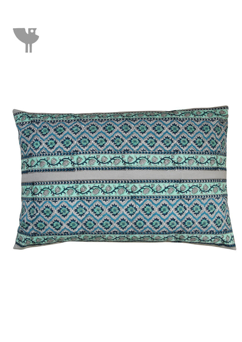 40s Cotton Pillow Cover In Mint Green and Slate Grey Geometric Floral Block Print