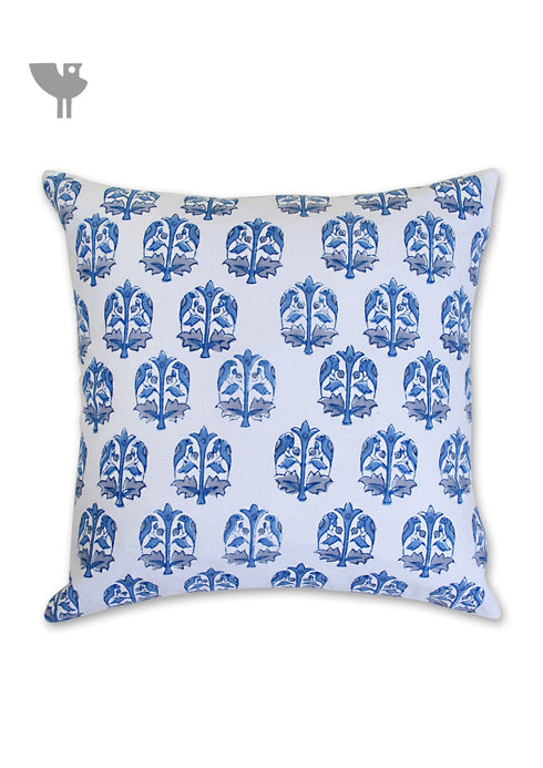20s Cotton Cushion Cover in Floral Block Print with Piping