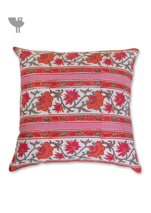 20s Cotton Cushion Cover in Floral Block Print with Piping