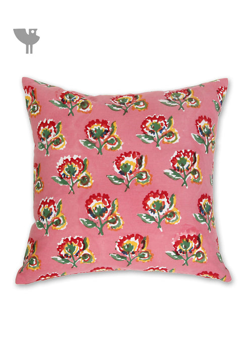 20s Cotton Cushion Cover in Floral Block Print