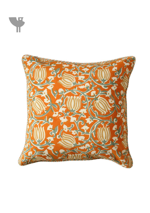 20s Cotton Cushion Cover in Lotus Block Print with Magji Flap