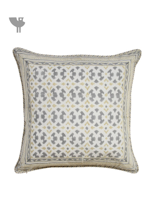 20s Cotton Cushion Cover In Cloud Grey And Sandy Beige Geometric Block Print