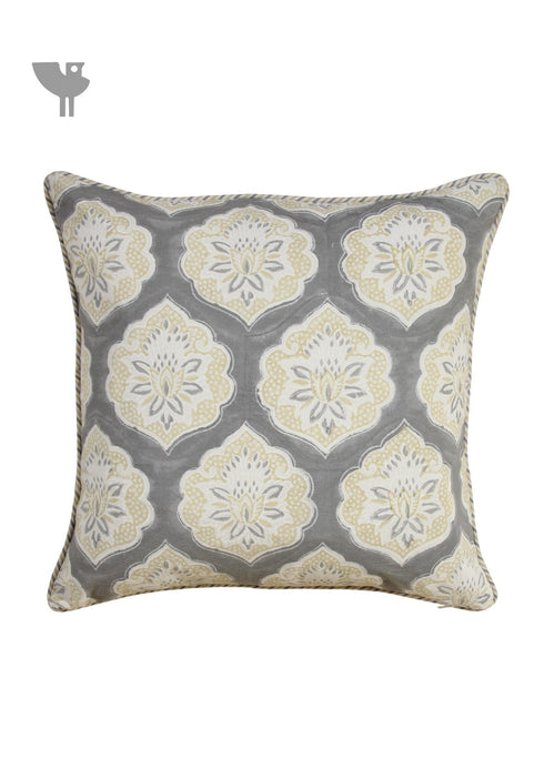 20s Cotton Cushion Cover In Cloud Grey And Sandy Beige Geometric Block Print