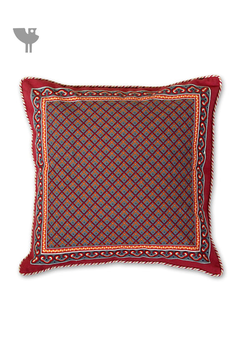 20s Cotton Cushion Cover In Magenta and Blue Grey Graphic Print