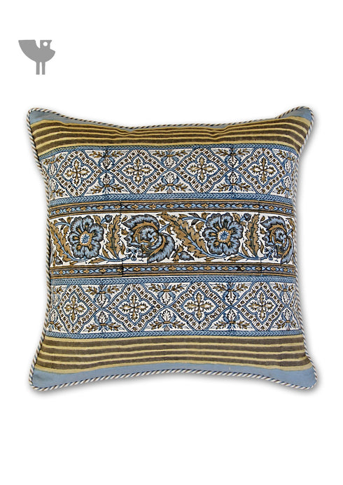 20s Cotton Cushion Cover in Floral Block Print with Piping