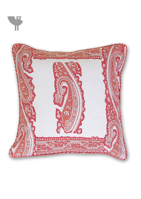 20s Cotton Cushion Cover in Floral Block Print with Piping
