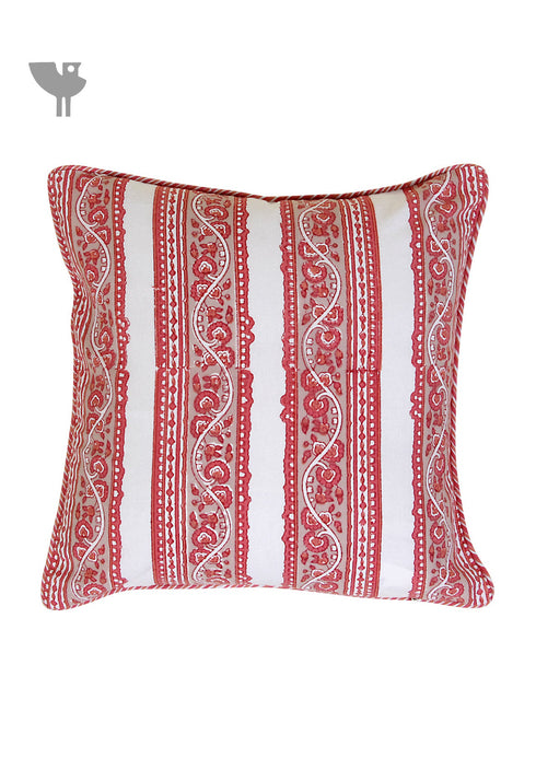 20s Cotton Cushion Cover in Floral Block Print with Piping