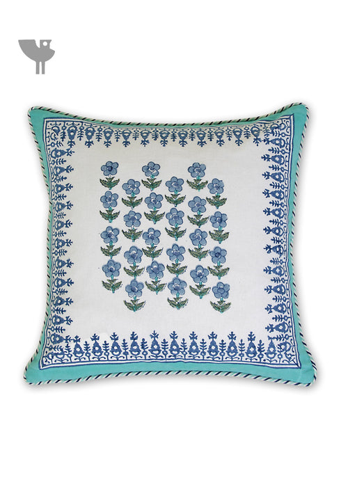 20s Cotton Cushion Cover in Floral Block Print with Piping