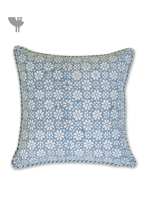 20s Cotton Cushion Cover in Floral Block Print with Piping