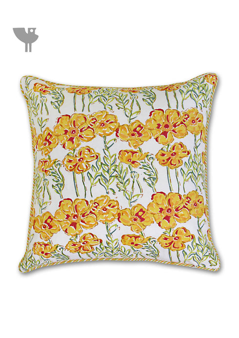20s Cotton Cushion Cover in Floral Block Print with Piping