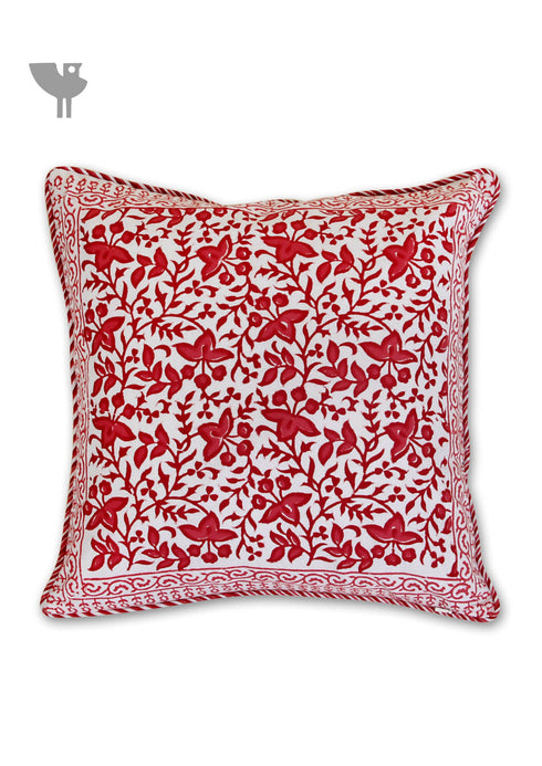 20s Cotton Cushion Cover in Floral Block Print with Piping