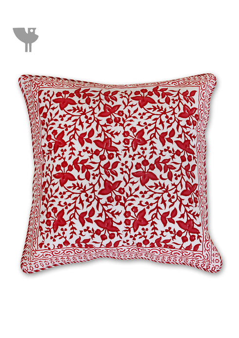 20s Cotton Cushion Cover in Floral Block Print with Piping