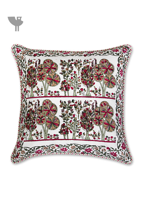 20s Cotton Cushion Cover in Floral Block Print
