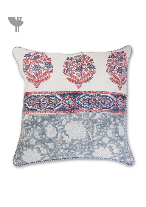 20s Cotton Cushion Cover in Floral Block Print